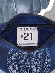 Nann, BaNann upcycling bleu 21, détail étiquette. numéro 21 peinte à la main